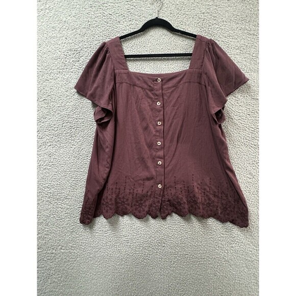 Torrid Shirt Womens 3X Burgundy Short Sleeve Embroidered Plus Size Blouse Top - Picture 1 of 7